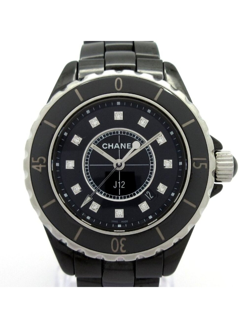 Chanel Watch Ceramic 12P Diamond Index 33 Black
